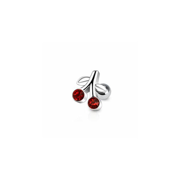 Tragus piercing with crystal cherry