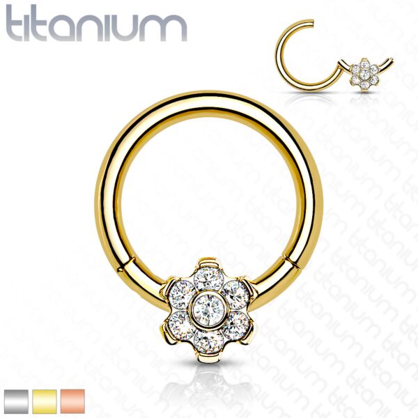 Titanium Hinged Segment Ring with crystal Flower