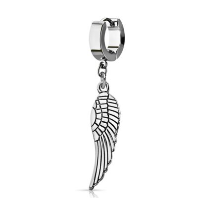 Silver helix huggie with dangling bird wing